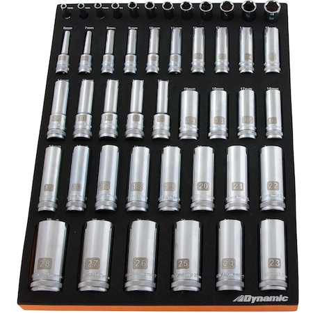 Dynamic 46Pcs 1/4 in, 3/8 in& 1/2 inDr Metric Deep Chrome Sckt Set W/ Tool Orgnzr D096001-FT6T